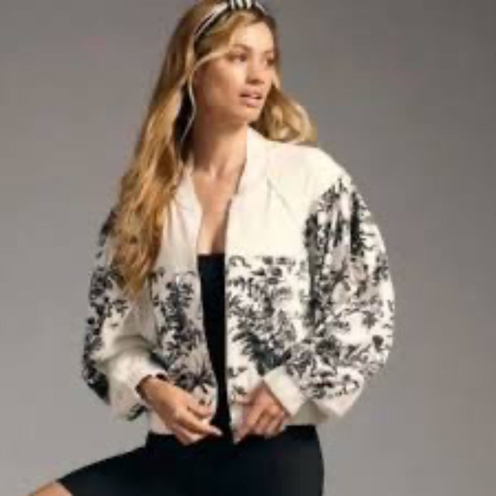 Anthropologie Daily Practice Valencia Women's Black/White Bomber Jacket Sz XS